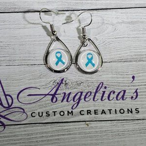 Teal Ribbon Awareness Drop Earrings